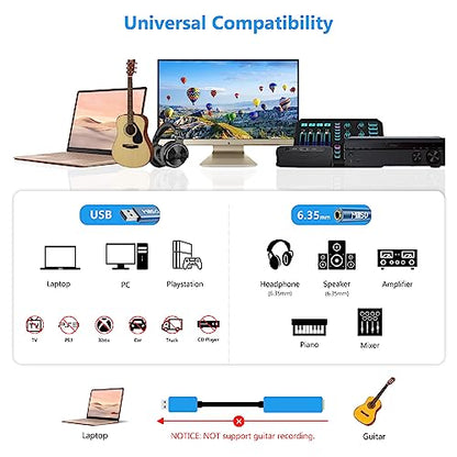 MillSO USB to 1/4 Jack Audio Adapter Type-A to 6.35mm Female TRS Headphone Aux Adapter Stereo USB External Sound Card for Laptop, PC, Amplifier, Speaker, 6.35mm Headphone - style: USB-A Male to 1/4 Female