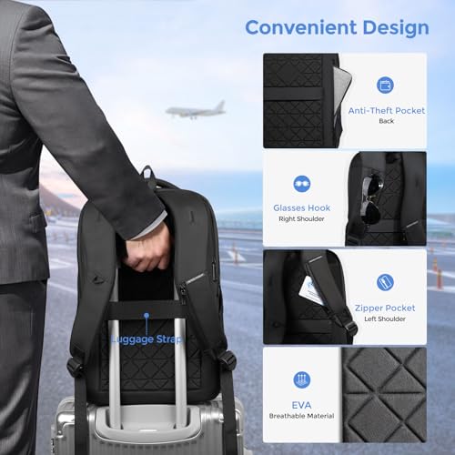 17.3 Inch Laptop Backpack for Men Women, 30L Travel Backpack | Carry-On Flight Approved,Work Computer Backpack with USB A&C Port,Business Laptop Bag,WaterResistant Anti-Theft Daypack - color: Black