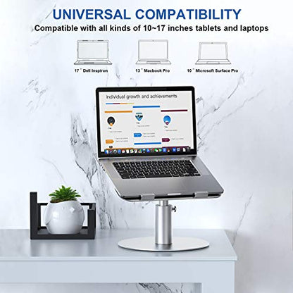Adjustable Laptop Stand, Aluminum Laptop Riser, Multi-Angle Height Adjustable 360°Rotation Notebook Stand Desktop Holder Compatible with Mac MacBook Pro Air, Lenovo, Dell XPS, HP(10-17") - color: B-silver