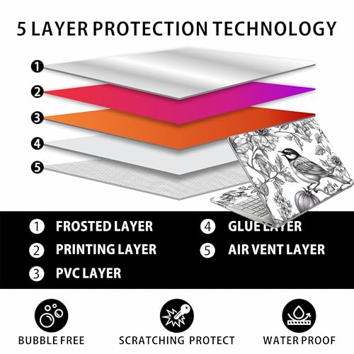 Laptop Skin Decal HP 15.6" - Black White Botanical, Laptop Cover Sticker, No Cutting Required, No Bubble, Waterproof, Scratch Resistant - Including Wide Screen and Wrist Pad - size: 15.6 inch