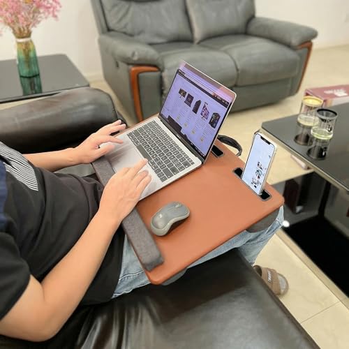 Lap Desk Home Office Lap Desk Portable Laptop Desk for Left Right - Handers with Whole Mouse Pad Wrist Pad Dual Cushion Phone Tablet Slots Fits Up to 17 Inch Laptops - color: Stone Brown