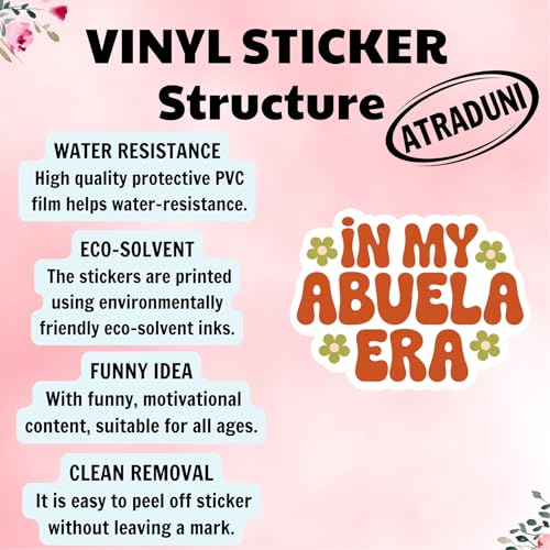(3Pcs) in My Abuela Era Sticker Funny Mom Stickers Waterproof Vinyl Decals for Books Laptops Phones Tumblers Water Bottles Gifts for Mom Grandma Auntie 2.3"x3" - color: In My Abuela Era