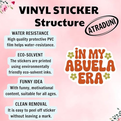 (3Pcs) in My Abuela Era Sticker Funny Mom Stickers Waterproof Vinyl Decals for Books Laptops Phones Tumblers Water Bottles Gifts for Mom Grandma Auntie 2.3"x3" - color: In My Abuela Era