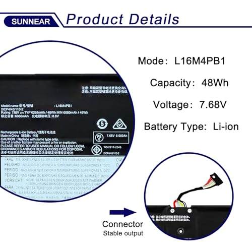 L16M4PB1 L16C4PB1 Battery for Lenovo Yoga 720/730-13IKB 730-13IWL | 7.68V 48Wh; Laptop Battery for Lenovo ideapad Yoga 730 13IKB; 5B10M52738 5B10M52739 5B10M52740 5B10Q38237 5B10Q3823 - size: 8.8*4.5*0.9 inches L16M4PB1