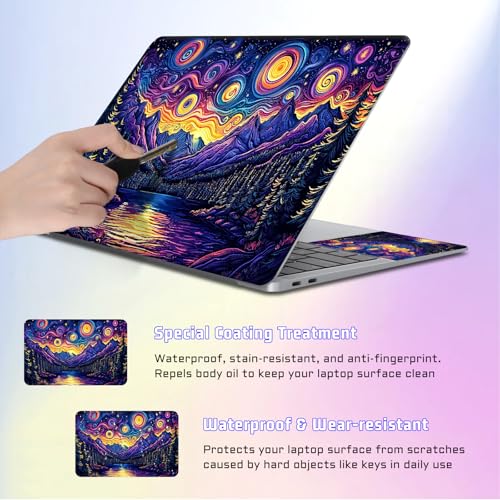 Universal Laptop Skin Sticker Decal, Compatible with MacBook HP Dell Lenovo 12"-15.6", Reusable Vinyl Notebook Cover 3PCS Set, High-Recognition Film-Van Gogh Style Starry Night Lake - color: Van Gogh Style Starry Night Lake