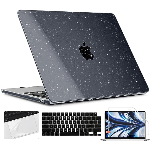 TWOLSKOO Glitter Case for MacBook Air 13 inch M5 2026 M4 M3 M2 2025-2022 (Model A3449 A3240 A3113 A2681), Bling Hard Shell Case & Keyboard Cover & Screen Film for MacBook Air 13.6 inch, Star Black - color: Star Black