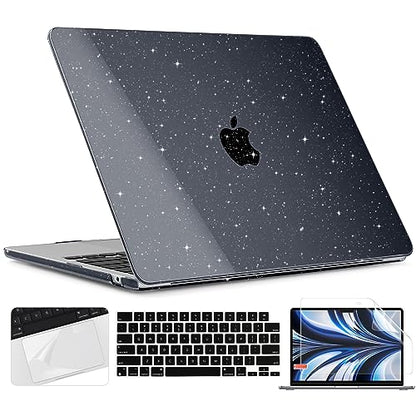 TWOLSKOO Glitter Case for MacBook Air 13 inch M5 2026 M4 M3 M2 2025-2022 (Model A3449 A3240 A3113 A2681), Bling Hard Shell Case & Keyboard Cover & Screen Film for MacBook Air 13.6 inch, Star Black - color: Star Black