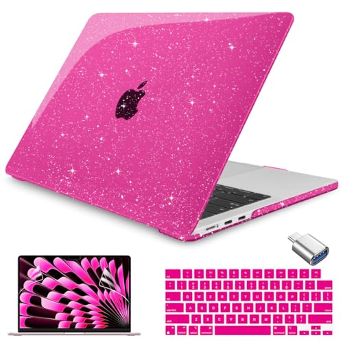 Teryeefi Compatible with MacBook Air 15 inch Case M5 M4 M3 M2 Chip 2026 2025 2024 2023 Release A3241 A3114 A2941 Model with Keyboard Cover + Type C Adapter for Air 15.3 Sparkly Case, Glitter Rose Pink - color: Glitter Rose Pink