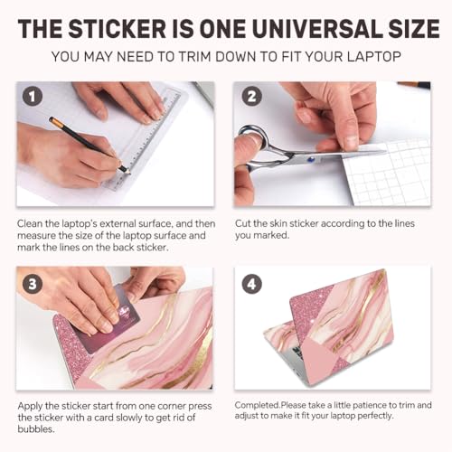 3Pcs Marble Mosaic Laptop Skin Sticker Universal Removable Vinyl Stickers Fits for 12.1 13 14 15.6 16 Inch Waterproof Notebook Decal Cover Gift - color: pink