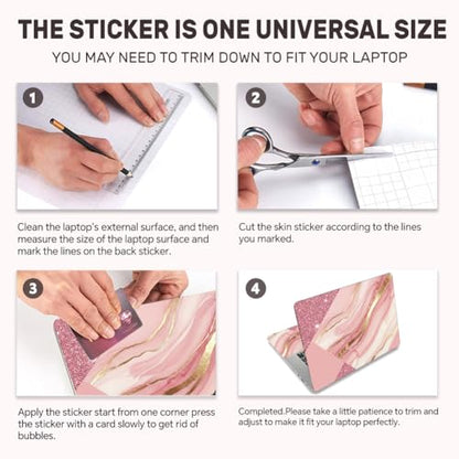 3Pcs Marble Mosaic Laptop Skin Sticker Universal Removable Vinyl Stickers Fits for 12.1 13 14 15.6 16 Inch Waterproof Notebook Decal Cover Gift - color: pink