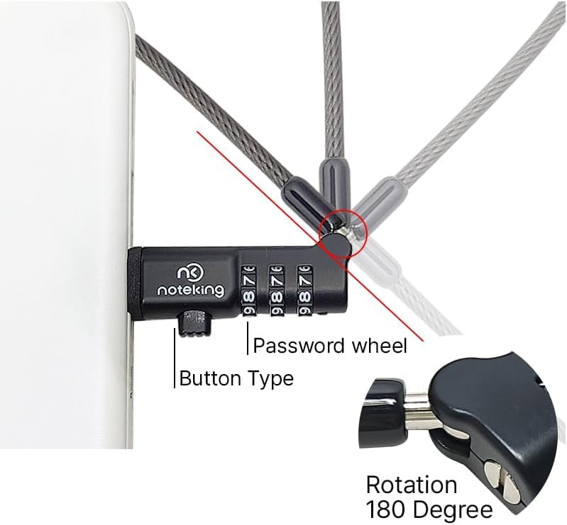 USB Port Lock for Laptop 3 Dial Combination Security Cable Lock, Black Laptop Security Lock, USB Cable Lock, Computer Locking Cable