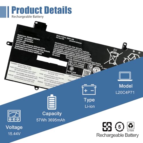 L20C4P71 SB10T83217 5B10W13974 Laptop Battery replacement for Lenovo ThinkPad X1 Carbon 9th Gen 10th Gen X1 Yoga 6th 7th Gen 2021 Series L20M4P71 L20D4P71 L20L4P71 SB10T83216 5B10W13973 5B10W13975 - size: 9.25*3.94*0.19 inch L20C4P71