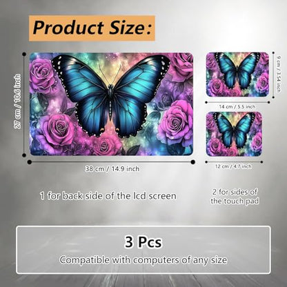 12.1”-15.6” Laptop Skin Sticker (Fits 13”, 13.3”, 14”, 15”, 15.4”) | Reusable Universal Protective Vinyl Art Decal Cover | Waterproof & Scratch-Resistant |Blue Butterfly Purple Rose Flower - color: Blue Butterfly Purple Rose Flower