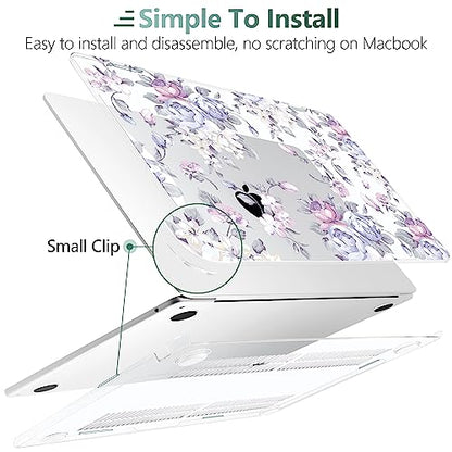 TWOLSKOO for MacBook Air 13 inch Case M5 2026 M4 2025 M3 M2 2024-2022 A3449 A3240 A3113 A2681, Plastic Hard Shell & Keyboard Cover & Screen Film for MacBook Air 13.6 inch Case, Purple Peony - color: Purple Peony