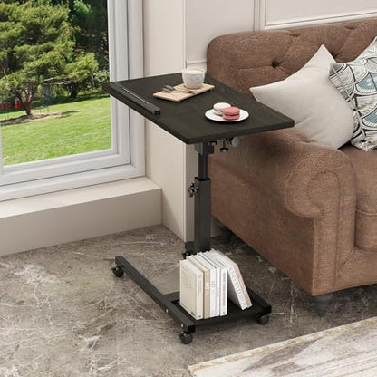 LINGMI Mobile Height Adjustable Laptop Desk with Mouse Pad, Portable Laptop Desk Rolling Tiltable Table with Small Side Table for Couch,Rolling Computer Stand - color: Dekuwood Black