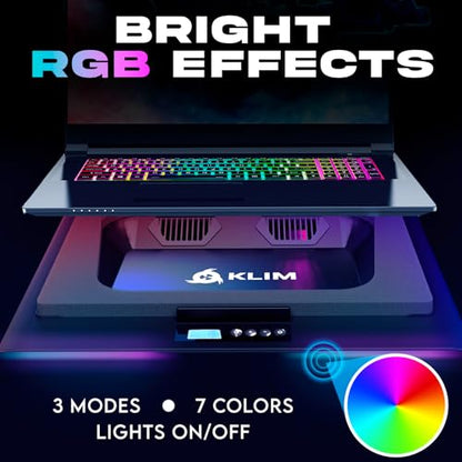 KLIM Everest Plus Gaming Laptop Cooling Pad - 6300 RPM Turbo Fan Cooler | Powerful DC cooling pad with dual turbo fans, RGB lighting, sealed foam design, cools fast. Fits 11-17.3in laptops.