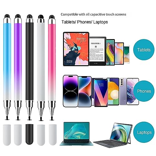 Stylus Pen for Touch Screens(5pack), 2 in 1 High Precision & Sensitivity Capacitive Pens for iPad iPhone Android Tablets and All Universal Touchscreen Devices
