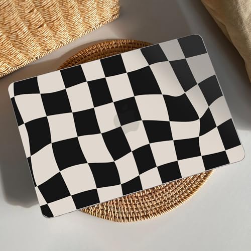 AKIT for MacBook Air 13 inch Case M5 M4 M3 M2 2026-2022, Black Checkboard | A3449 A3240 A3113 A2681, Funny Pattern Hard Shell Laptop Case+Screen Protector+Keyboard Cover for MacBook Air 13.6 inch - color: Black Checkboard