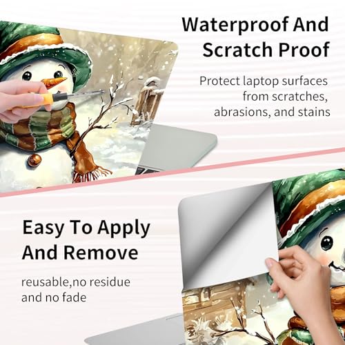 15.6 Inch Laptop Skin Sticker, Reusable Vinyl Cover Protector with 2 Wrist Pad Skins, Removable Waterproof Scratch-Resistant for 12-15.6 Inch Laptop Notebook,Snowman with Hat - color: Snowman With Hat