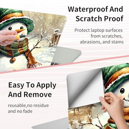 15.6 Inch Laptop Skin Sticker, Reusable Vinyl Cover Protector with 2 Wrist Pad Skins, Removable Waterproof Scratch-Resistant for 12-15.6 Inch Laptop Notebook,Snowman with Hat - color: Snowman With Hat