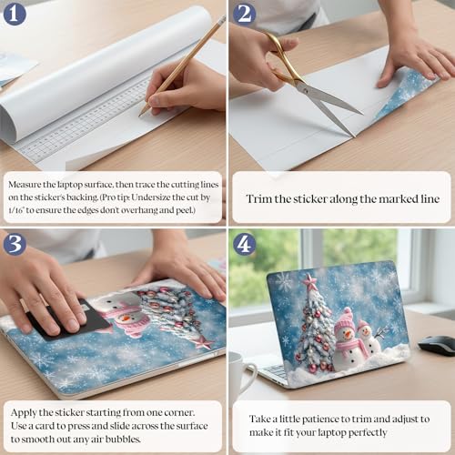Universal Laptop Skin Sticker Decal,15.6 Inch Laptop Vinyl Cover for 13" 14" 15.6" Laptop,Scratch-Resistant Waterproof Protector Wrap,Reusable with Wrist Pads,Cozy Winter Snowman Scene - color: Cozy Winter Snowman Scene