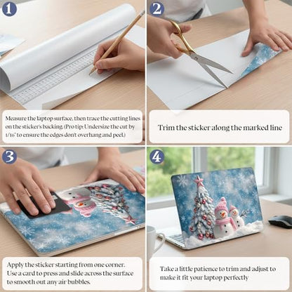 Universal Laptop Skin Sticker Decal,15.6 Inch Laptop Vinyl Cover for 13" 14" 15.6" Laptop,Scratch-Resistant Waterproof Protector Wrap,Reusable with Wrist Pads,Cozy Winter Snowman Scene - color: Cozy Winter Snowman Scene