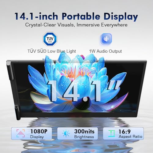 Blackview Laptop Screen Extender 14" FHD IPS, 1.3lbs 0.17" Ultra-Slim | 4.5mm ultra-slim, 14" 1080 FHD IPS, 180° rotate, dual-screen, plug & play, USB-C/HDMI, works with Mac/Windows/Android/Switch - color: SCM6