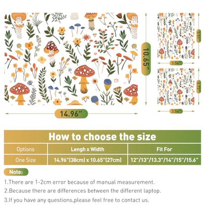 12.1-15.6 Inch Laptop Skin Decal, Universal Reusable Vinyl Laptop Cover Sticker, Waterproof Art Protector with Cute Mushroom & Nice Plants Theme - color: Cute Mushroom Nice Plants