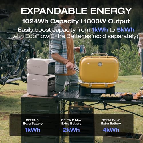EF ECOFLOW Portable Power Station DELTA 3 Plus 1024Wh, 1800W, LFP Battery | Full Charge in 56 Min, 1800W AC/140W USB-C Output, Solar Generator (Solar Panel Optional) for Home Backup, Camping&RV - style: DELTA 3 Plus