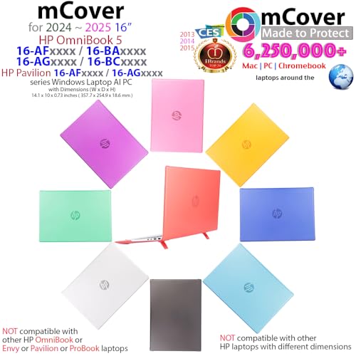 mCover Case ONLY Compatible for 16” 2024+ HP OmniBook 5 16-AF / 16-AG / 16-BAxxxx / 16-BCxxxx and Pavilion 16-AF / 16-AG0000 Series Windows AI Notebook PC (NOT Fitting Other HP Models)- Green - color: Green