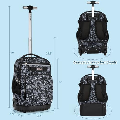 Tilami Rolling Backpack & Lunch bag for Kids 19 Inch Wheeled Bookbag for Boys & Girls for School & Travel,Diamonds - color: Diamonds