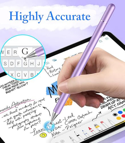 Stylus Pen for Touchscreen, Kenkor 2 in 1 Active iPad Pencil Purple+Silver | Stylus Pen for iPad/Android/Switch/iPhone/Samsung/Galaxy/Huawei/Surface/ViVo/OPPO/Lenovo, All Touch Screens Tablet Pencil - color: Purple+Silver