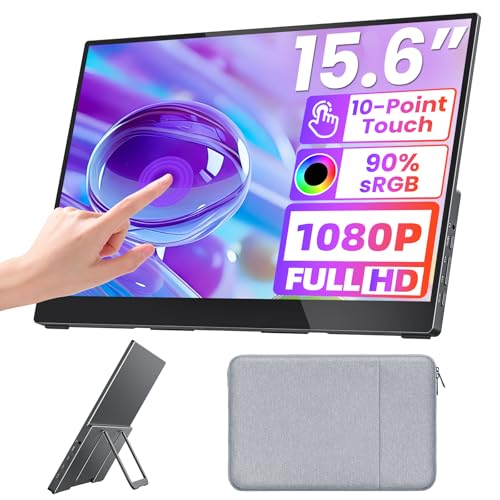 Upperizon Portable Monitor 15.6 inch FHD 90% sRGB 60Hz HDR HDMI USB-C Travel Monitor for Laptop MacBook PC Surface PS5 Xbox, External Display with Kickstand & Speakers, VESA Compatible - size: 15.6