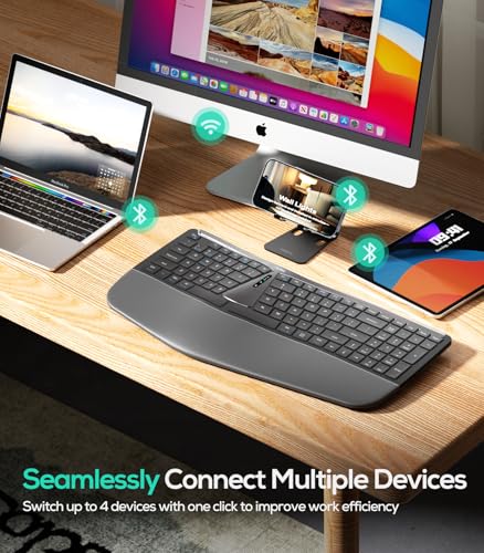 Nulea RT07B Wireless Ergonomic Keyboard - Split Keyboard, Wrist Rest, Natural Typing, Bluetooth and USB Connectivity, USB-C Rechargeable,Compatible with Windows Mac (Silver White) - color: H-Silver Gray