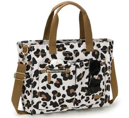 Tuwubi Canvas Tote Bag for Women, Large Tote Bag with Zipper & Compartments for Travel Work College Teacher Nurse - color: Leopard Print