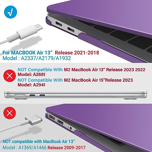 IBENZER Compatible with New MacBook Air 13 inch Case 2022 2021 2020 M1 A2337 A2179 A1932, Plastic Hard Shell Case with Keyboard Cover for Mac Retina Display with Touch ID, Crystal Purple, AT13CYPU+1 - color: Crystal Purple