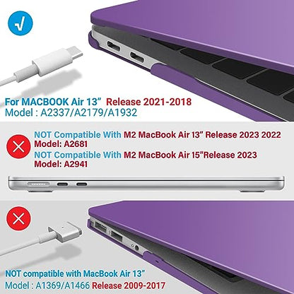 IBENZER Compatible with New MacBook Air 13 inch Case 2022 2021 2020 M1 A2337 A2179 A1932, Plastic Hard Shell Case with Keyboard Cover for Mac Retina Display with Touch ID, Crystal Purple, AT13CYPU+1 - color: Crystal Purple