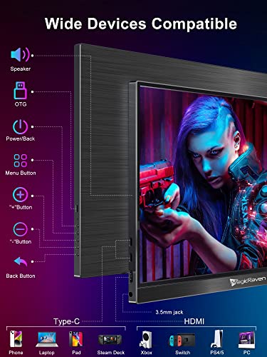 MAGICRAVEN Portable Gaming Monitor, USB-C HDMI Laptop Screen Extender, Second Display for Console with Built-in Speakers, Works with PS5, Xbox, Switch, Ideal for Travel Home Office - 17.2"