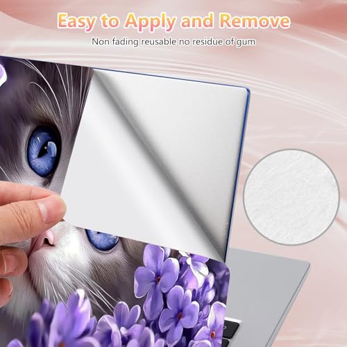 Laptop Skin Sticker Decal 12" 13" 13.3" 14" 15" 15.6",Waterproof Scratch Resistant Vinyl,Reusable Easy to Apply,for MacBook HP Dell Notebooks Netbooks Laptop,2 Wrist Pads,Cat Purple Flower - color: Cat Purple Flower