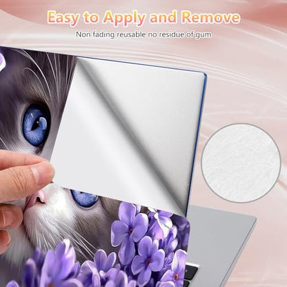 Laptop Skin Sticker Decal 12" 13" 13.3" 14" 15" 15.6",Waterproof Scratch Resistant Vinyl,Reusable Easy to Apply,for MacBook HP Dell Notebooks Netbooks Laptop,2 Wrist Pads,Cat Purple Flower - color: Cat Purple Flower