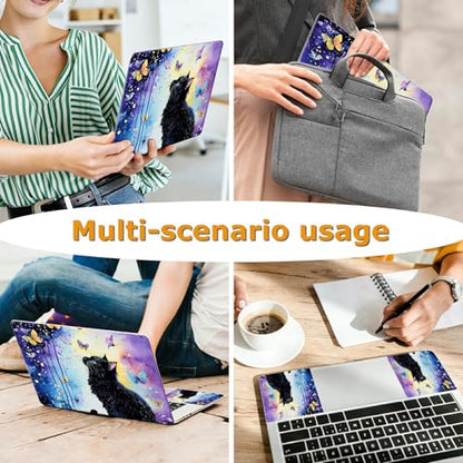 Universal Laptop Skin Sticker with 2 Wrist Pad Decals, 3-Piece Removable Vinyl Laptop Cover, Butterfly Black Cat Waterproof Anti-Scratch, Easy-Trim Fit for 13.3" 14" 15.6" Laptops - color: Butterfly Black Cat