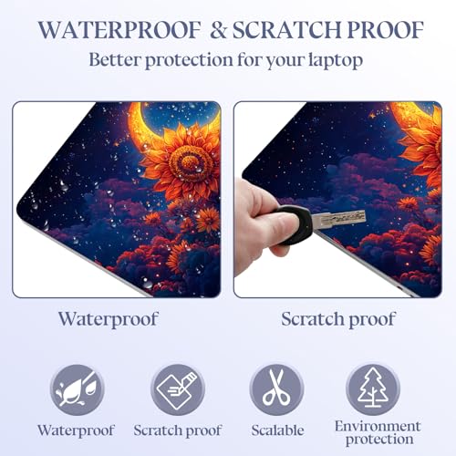 Universal Laptop Skin Sticker Decal,15.6 Inch Laptop Vinyl Cover for 13" 14" 15.6" Laptop,Scratch-Resistant Waterproof Protector Wrap,Reusable with Wrist Pads,Sunflower Crescent Moon Night - color: Sunflower Crescent Moon Night