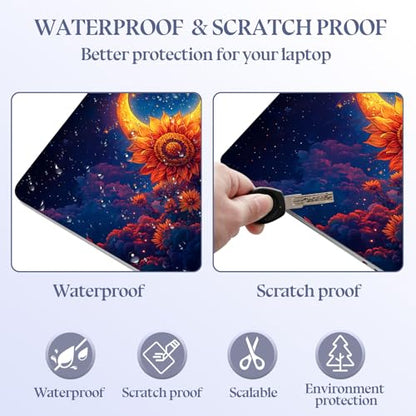 Universal Laptop Skin Sticker Decal,15.6 Inch Laptop Vinyl Cover for 13" 14" 15.6" Laptop,Scratch-Resistant Waterproof Protector Wrap,Reusable with Wrist Pads,Sunflower Crescent Moon Night - color: Sunflower Crescent Moon Night