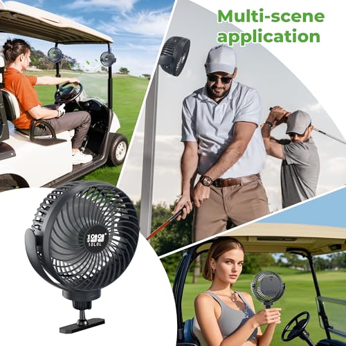 10L0L Magnetic Golf Cart Fan, 3-Speed Portable Cooling Fan, 56Hrs Runtime 8000mAh Battery with LED Light & Reverse Charging Function for All Golf Carts