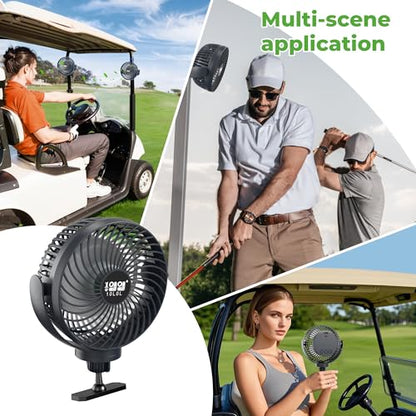 10L0L Magnetic Golf Cart Fan, 3-Speed Portable Cooling Fan, 56Hrs Runtime 8000mAh Battery with LED Light & Reverse Charging Function for All Golf Carts