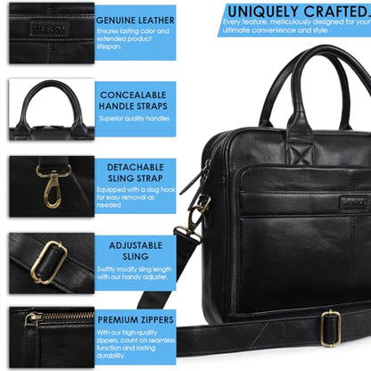 TRISKY Leather Laptop Bag - color: Black, size: 16 inches