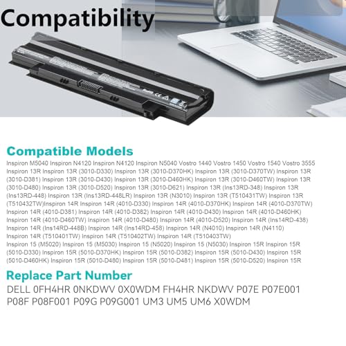 ALIPOWER 6-Cell Laptop Battery Replacement for Compatible dell Inspiron 3520 15R N5010 N5110 N5030 N5040 N5050 17R N7010 N7110 14R N4010 N4110 M5040 Vostro 3420 3450 3550