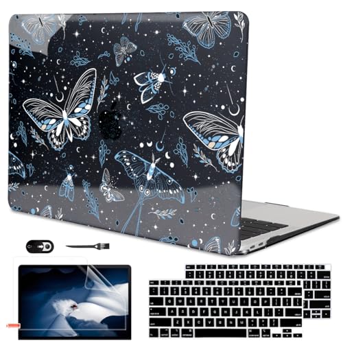 for MacBook Air 13 inch Case 2021 2020 2019 2018 Release M1 A2337 A2179 A1932, Glitter Black Pritned Pattern Hard Case Cover for Mac Air 13 M1 Retina Display with Touch ID, Butterfly Sky - color: Butterfly Sky