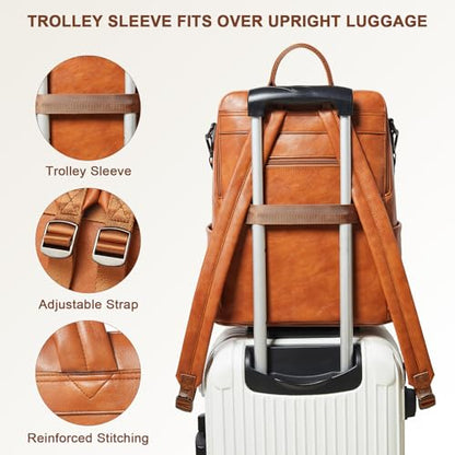Laptop Backpack for Women 15.6 inch,Travel Leather Backpack Purse Nurse Teacher Carry on Backpack Computer Bag,Professional Water-Resistant College Business Work Casual Daypack,Brown - color: Brown02