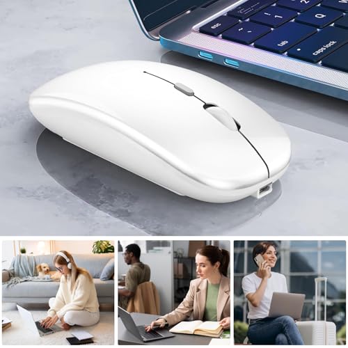 Rechargeable Wireless Mouse, LED Bluetooth Wireless Mouse for iPad, Slim Portable Computer Mice with USB Receiver, BT5.4 and 2.4G Dual Connection, Quiet Silent for Laptop/Notebook/pc/iPad/Chromebook